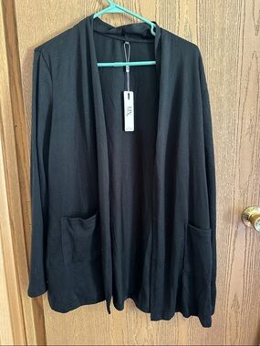 Black Open-Front Knit Cardigan - 2XL